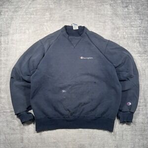 Champion Sweatshirt Mens Large Navy Blue Vintage Distressed Thrashed Crewneck